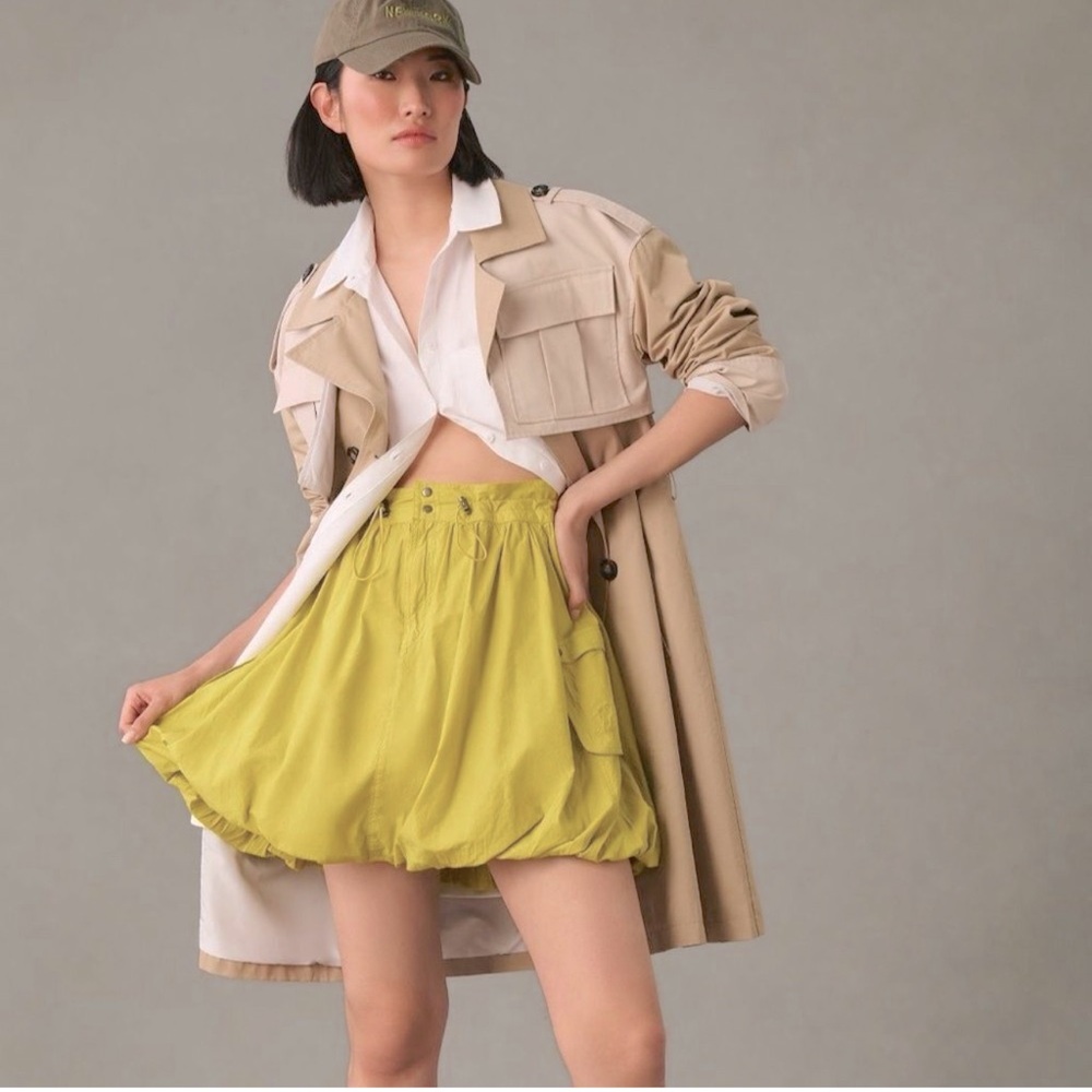 Anthropologie NWT Poplin Skirt with pockets | color: Chartreuse | Size 6